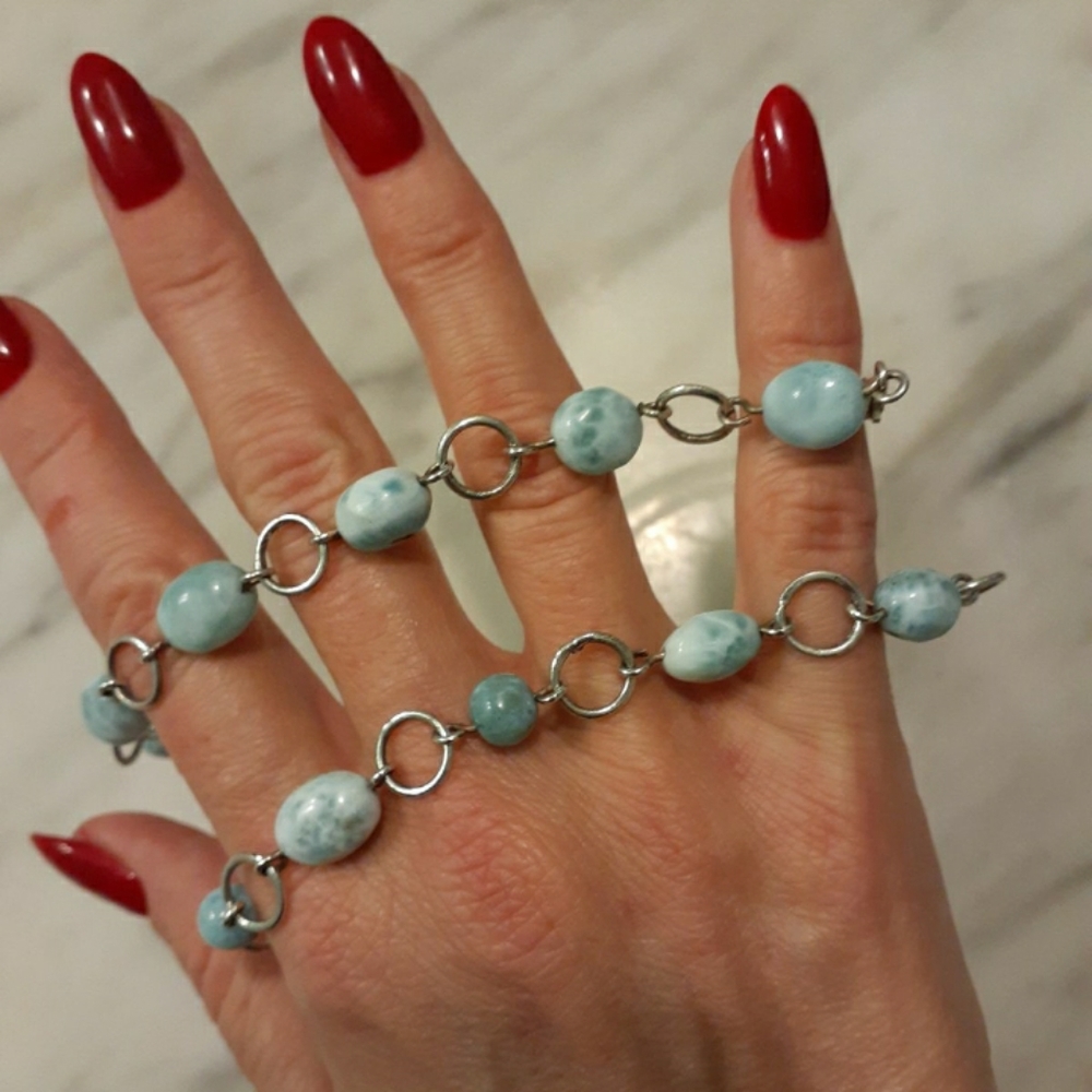 Larimar Bracelets both